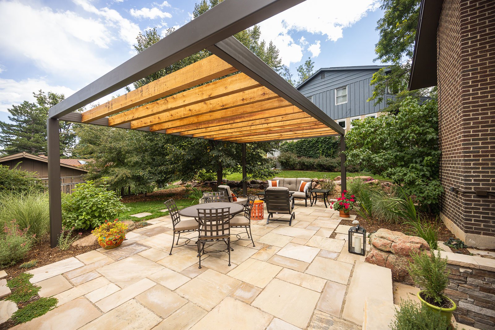 Residential landscape design patio pergola 1