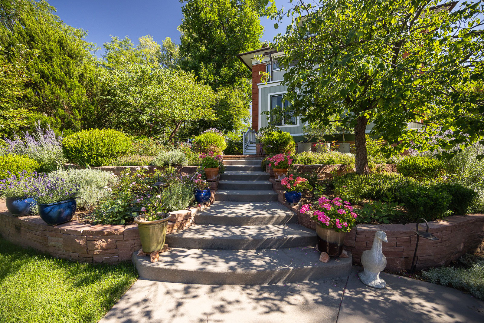 Residential landscape design steps leading to front of house 