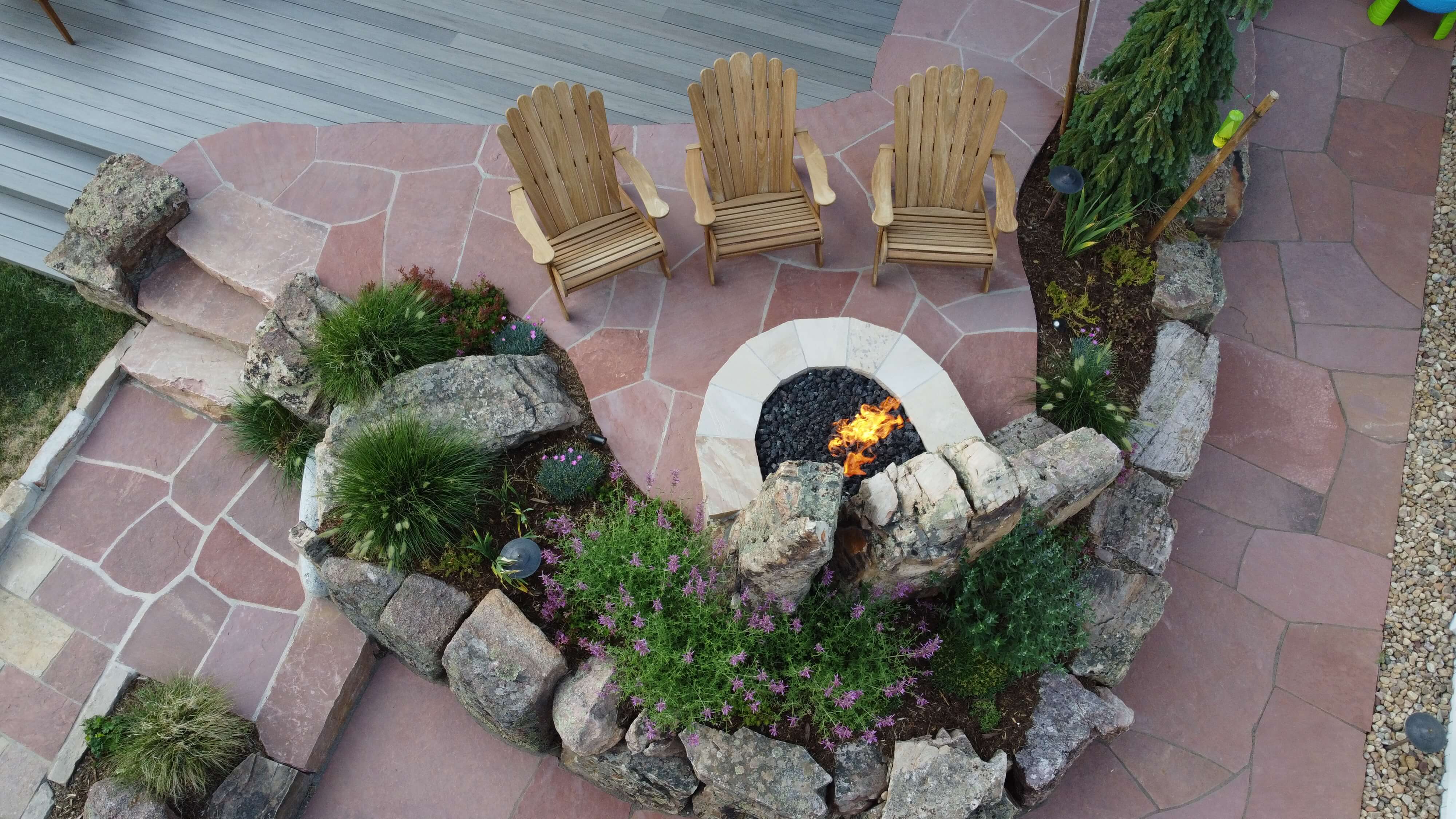 seating area around a natural gas firepit