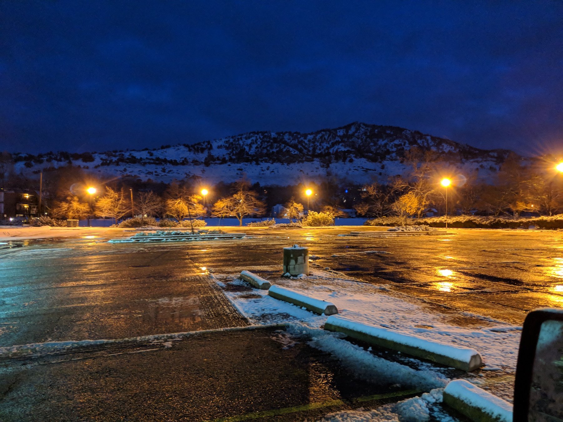 parking lot at night with snow removed 