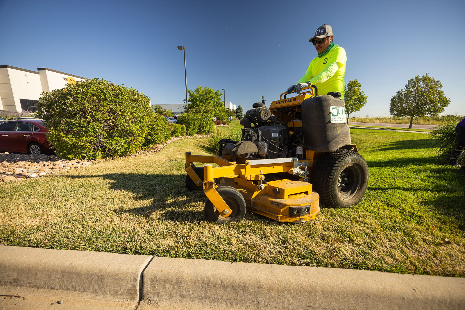 commercial crew mowing lawn